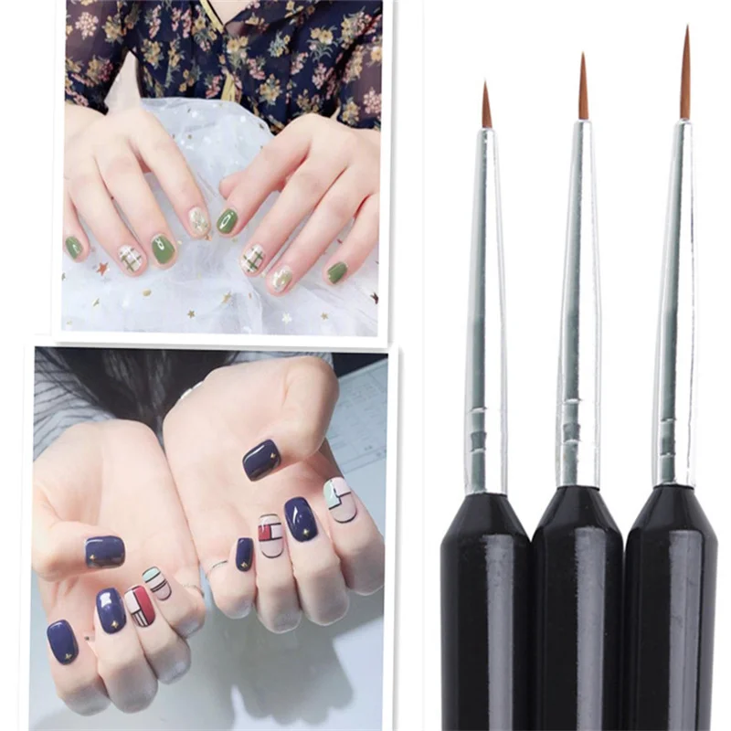 3 Pieces Professional Black Plastic Handle Acrylic French Nail Art