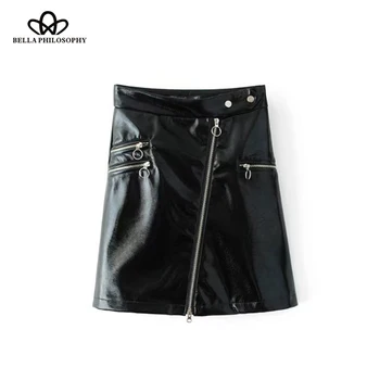 

Luck A 2020 Autumn Fake Fur Black Mini Skirt Women High Waist Zipper A-line Skirt Ladies Casual High Street Skirt