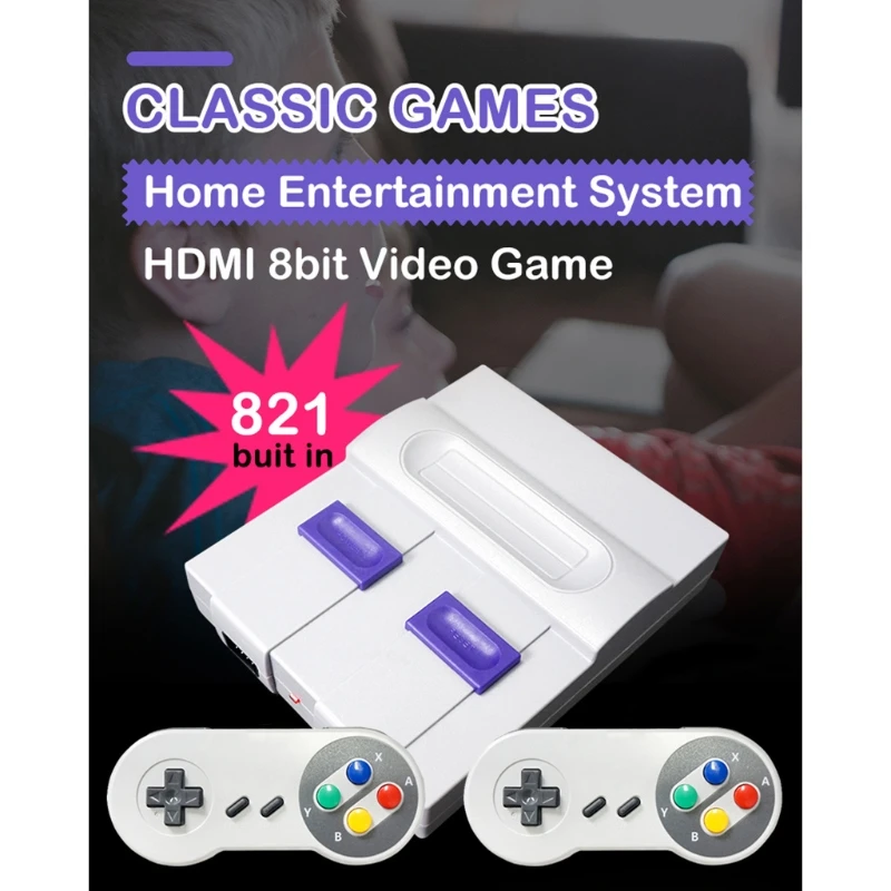 

Super Mini High Definition Wireless HDMI Retro Video Game Console Built-in 821 Games with Dual Gamepads