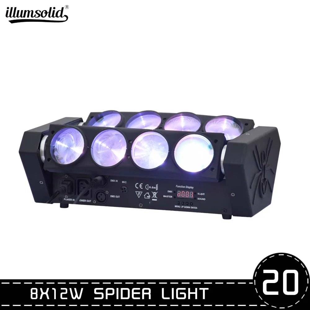 

8x12w LED Spider Light RGBW DMX512 Sound Control disco lights 20pcs/lot