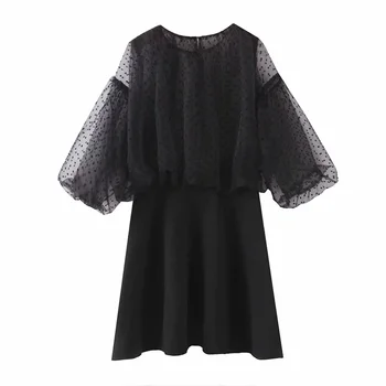 

Women New Black Mesh Dress Female See-through Loose Casual Mesh Sexy Dress O Neck Long Sleeve Summer Dress 2020 Spring