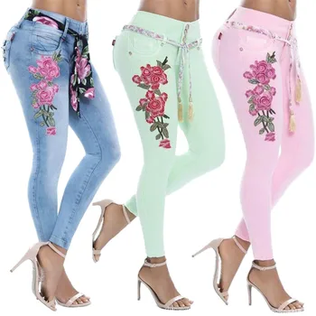

Embroidered Jeans 2019 High Waist Jeans Skinny Denim Women Slim Mom Push Up Ripped Plus-size Jeans Female Stretch 9.23