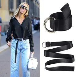 Nylon Weave Belt Double Ring Buckle Punk Waistband For Women Trend Designer Female Girdle Lengthen Belts For Jeans Accessories