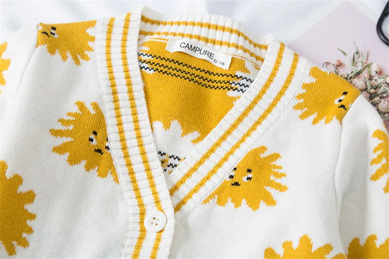 Autumn Spring mother daughter Sun daisy cardigan V-neck sweaters long sleeve Korean soft Mommy and me casual clothes family look