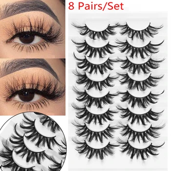 

SKONHED 8Pairs 3D Mink False Eyelashes Natural Wispy Fluffy Dramatic Volume Fake Lashes Extension Handmade Cruelty-free Eyelash