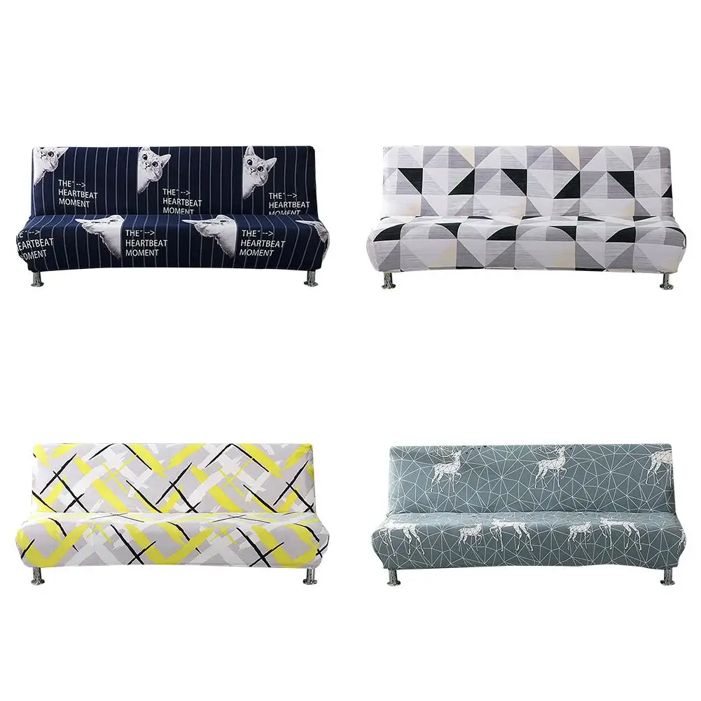 Sofa Bed Cover No Armrest Sofa Bed Cover Nordic Retro Pattern Elastic Cloth Sofa Cover Home Supplies
