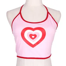 Женские блузки с открытой спиной розовая в виде сердца печати Холтер Повседневный укороченный Топ Девушки Лето Camisoles рукавов пикантные Майки нижнее белье