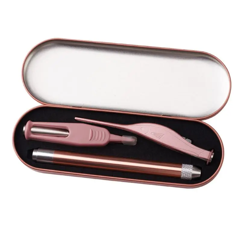 3Pcs/Set LED Light Earpick Eax Wax Removal Spoon Tools Tweezers Nose Cleaning Pick Clip Nipper with Case for Baby Adults