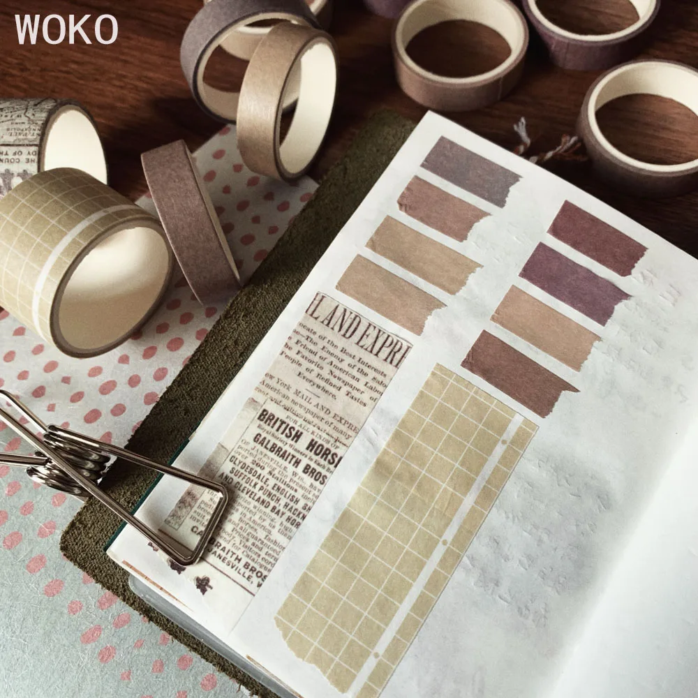 WOKO 10 рулонов ретро чистый цвет Маскировочная клейкая лента наклейка лес цветной