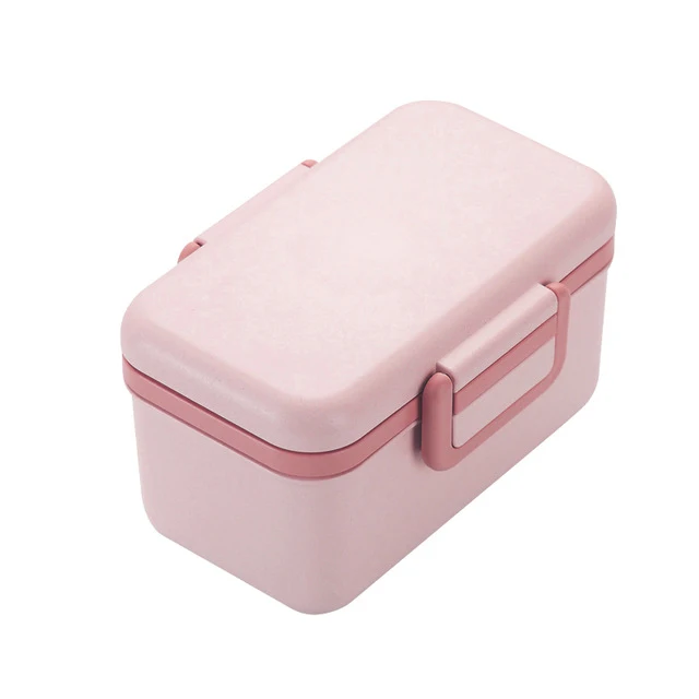 Детский Ланч-бокс из экологически чистого материала, портативная коробка для бенто, контейнер для еды с микросигналом для пикника, без БФА, ланчбокс для еды - Цвет: Розовый