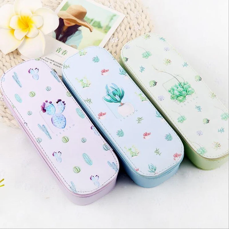 Свежий чехол карандаш из искусственной кожи с суккулентами Kawaii органайзер для