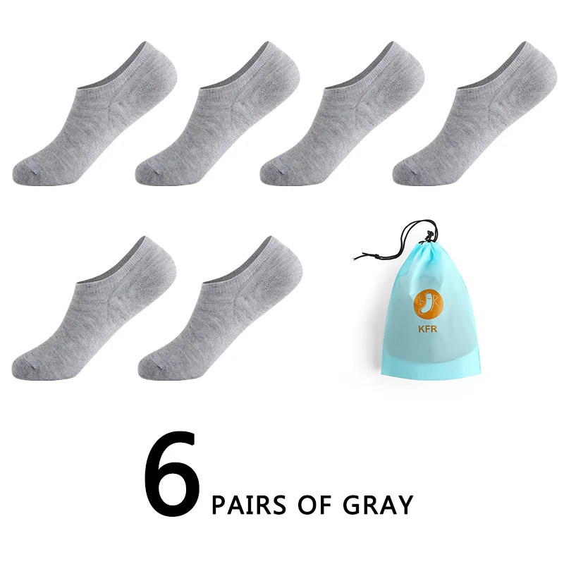 6Pairs/lot Men Cotton Socks Summer Thin Breathable Slippers Socks High Quality No Show Boat Socks Short Men EUR 39-45 With Bag - Цвет: 6 gray