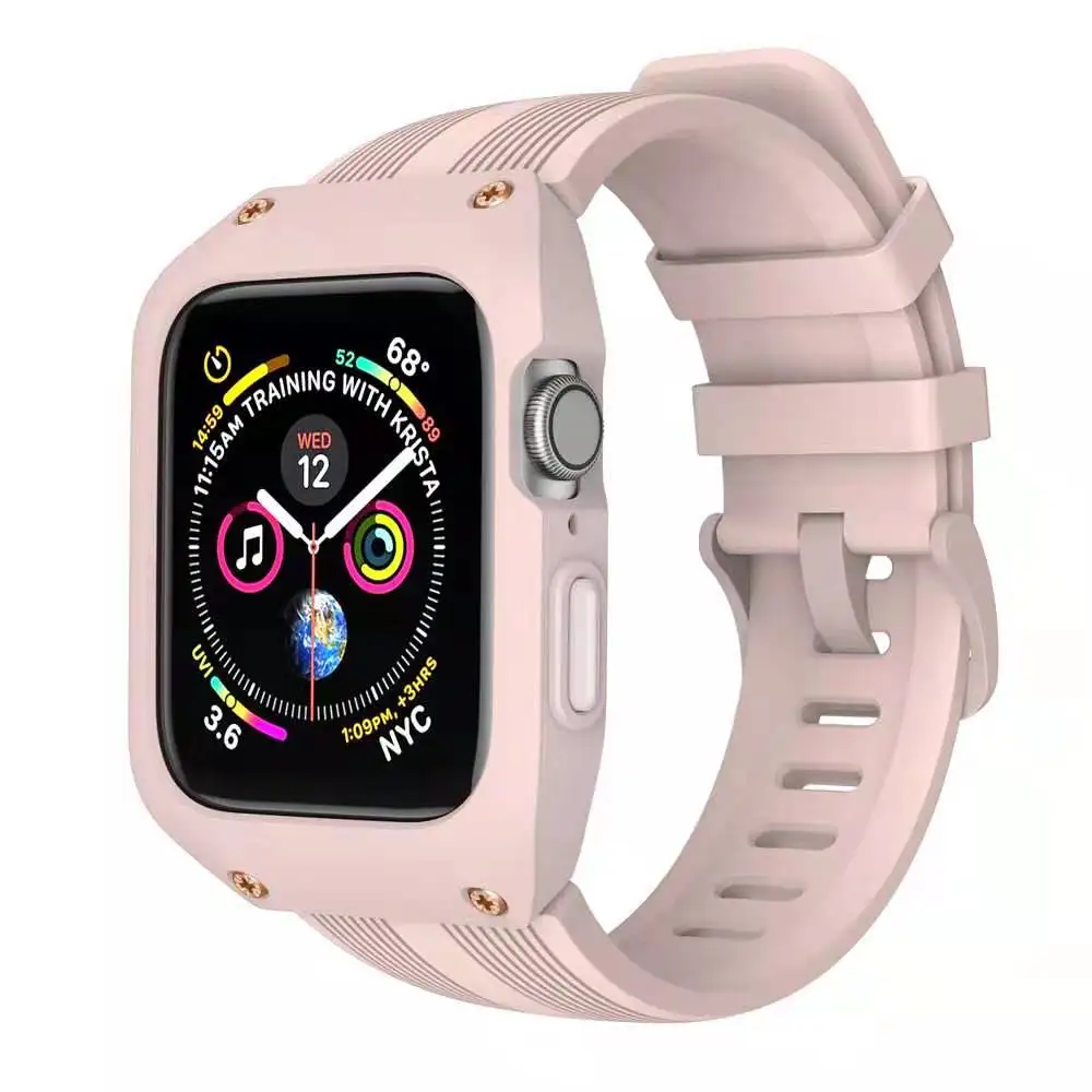 Pink Чехол с Силиконовый ремешок для наручных часов Apple Watch, версии 5 4 40/44 мм дизайн Series 3 38/42 мм браслет для наручных часов iWatch, браслет ремень - Цвет ремешка: Pink