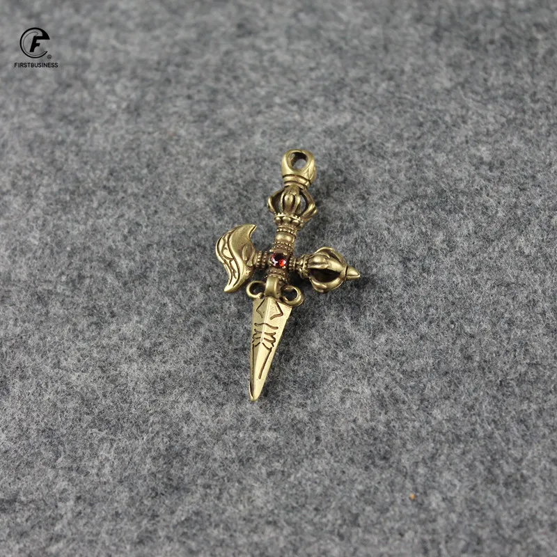Copper Enamel Beads Vajry Pestle Ornaments Vintage Brass tea needle Key Chains Pendants Buddha Instruments Lucky Home Decoration