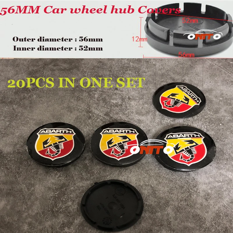 

20pcs/set Car Wheel hub Caps for Abarth Logo Badge Emblem 56mm 2.20inch ABS Car Rims Wheel Center Covers label Car Stickers