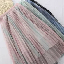 1305- юбки длинные осенние новые граффити градиентные газовые плиссированные юбки