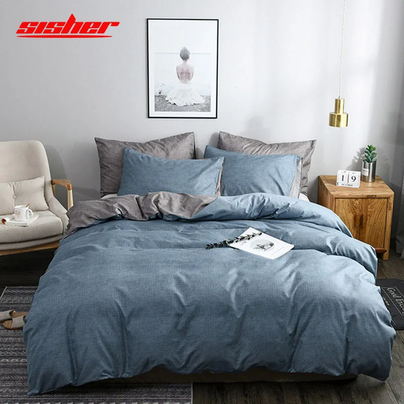 Sisher Solid Color Duvet Cover Sets Twin Queen King Size Bedding