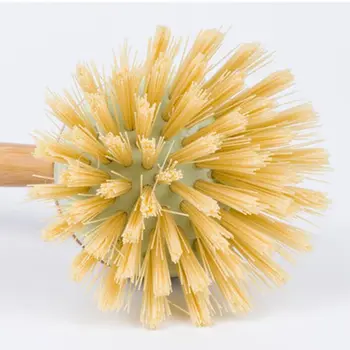 

Long Handle Cleaning Brush Round Head Natural Wooden Dish Washing Tool Scrubber