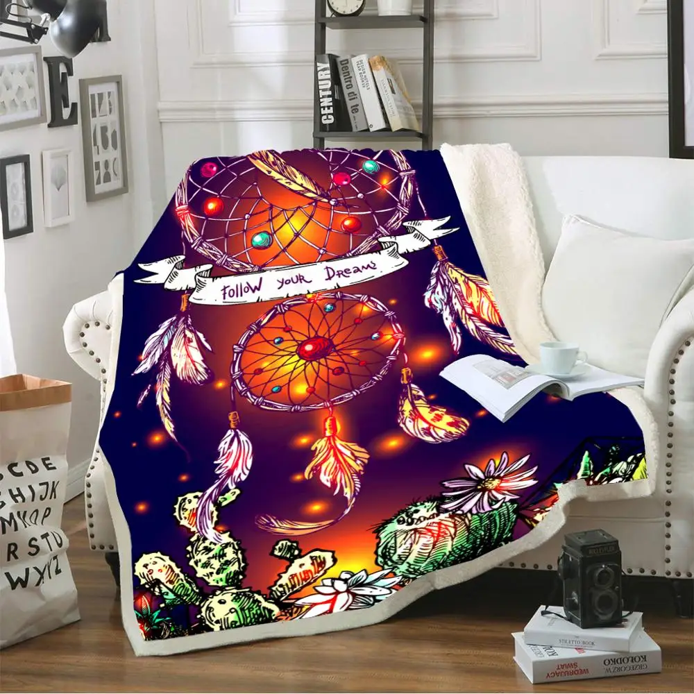 

Dreamcatcher Bohemian Nap Blanket Rectangle Warm Blanket Tropical Plants Cactus Sherpa Fleece Blanket Sofa Bed Blanket for Home