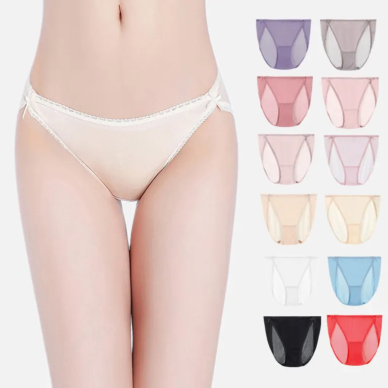 Birdsky 3pcs 100% natural mulberry silk women briefs panties underwear quick dry soft thin low waist 12 colors. OR-02 | Женская одежда