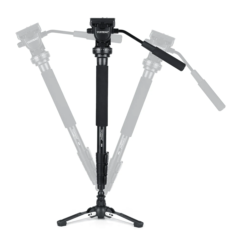 YUNTENG VCT-588 Tripod Monopod Extendable Telescoping with Detachable Tripod Stand Base Fluid Drag Head for Camera Camcorder