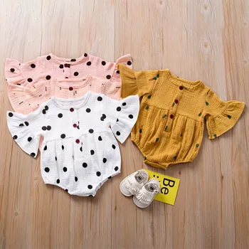 

Baby Girls Bodysuit Summer Infant Clothing Newborn Flare Sleeve Girls Print One-pieces Baby Jumpsuit Cotton Linen Soft Clothes