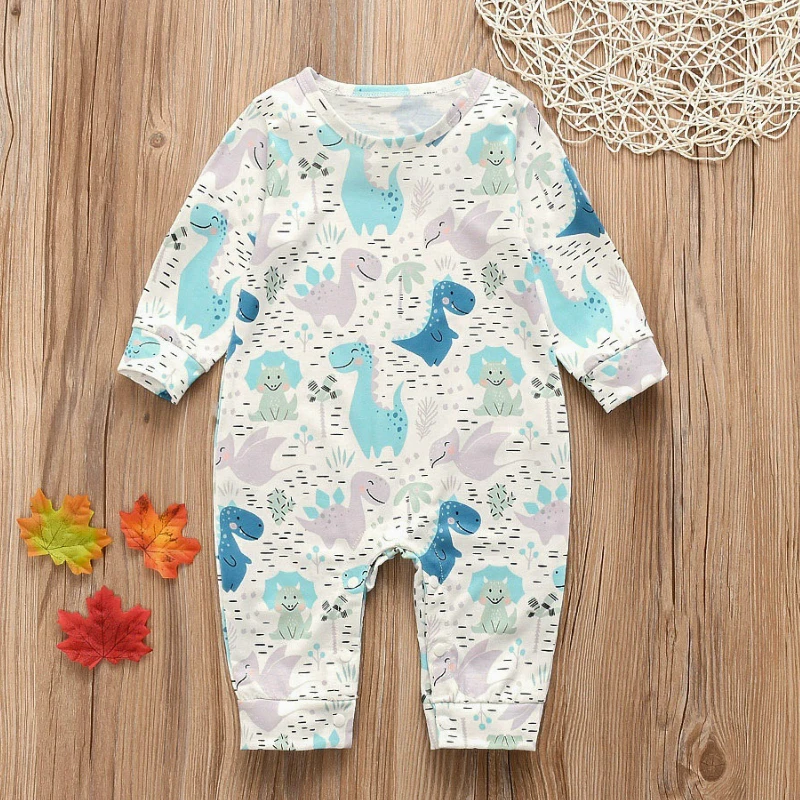 Детский хлопковый комбинезон с длинным рукавом цветочным принтом|Ромперы| |