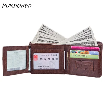 

PURDORED 1 Pc Casual Men Short Wallet PU Leather Business Card Holder Credit Card Case Vintage Male Bifold Wallet Pasjeshouder