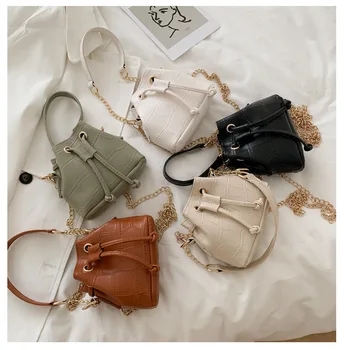 

2020 New Fashion Women Crocodile Embossed Bucket Bag Quilted Chain Bag Shoulder Crossbody handbag Messenger
