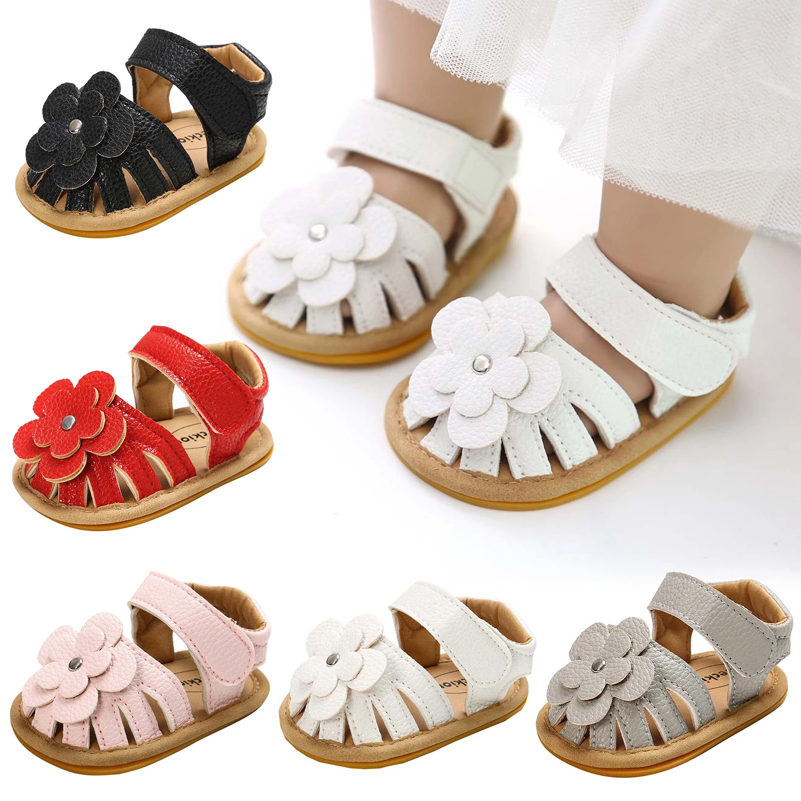 Sandalias suaves antideslizantes para niñas, zapatos con suela de goma flores, para caminar, para verano, de 0 a 2 y zuecos| - AliExpress
