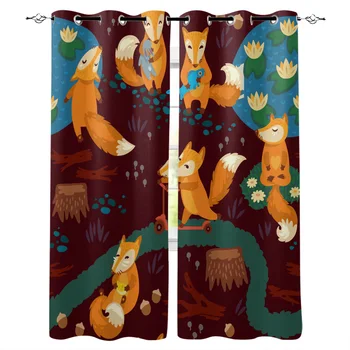 

Kitchen Curtains Animal Cartoon Fox Cute Window Curtains Living Room Bedroom Decor Items Curtains for Bedroom
