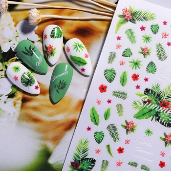 

1Pc 3D Nail Sticker Tropical Beach Island Style Leaves And Angel Flower Pattern Nail Art Transfer Stickers Decals Decoration