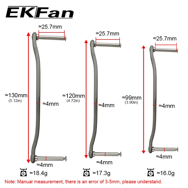 EKFAN 99MM 120MM 130MM Metal S-shaped Fishing Reel Handle 8*5MM Holes  Suitable For DAI Bait Casting Reel Parts