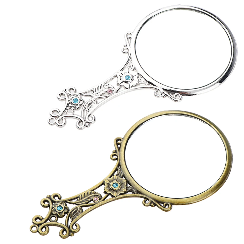 2pcs Royal Fancy Vanity Makeup Mirrors Beauty Cosmetics Hand Held Mirror for Home Salon, Portable Travel Pocket Size
