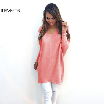 

Autumn Winter V-Neck Women Sweater Round Neck Pullover Long-Sleeves Tops Shirt Knit Loose Sweaters Large Size