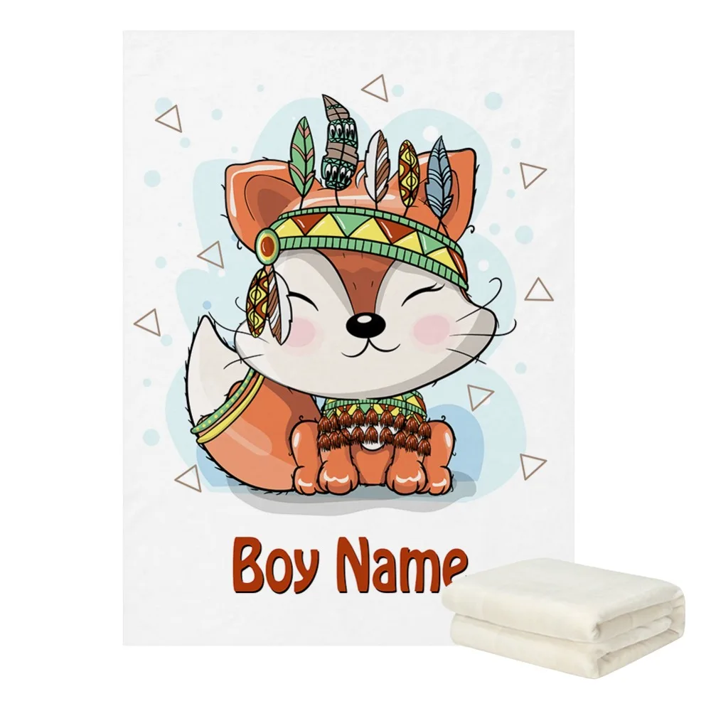 LVYZIHO стильная футболка с изображением персонажей видеоигр Племенной «Лиса», «кролик с перьями ручной работы с именем для маленьких девочек/мальчиков Флисовое одеяло-30x40 дюймов
