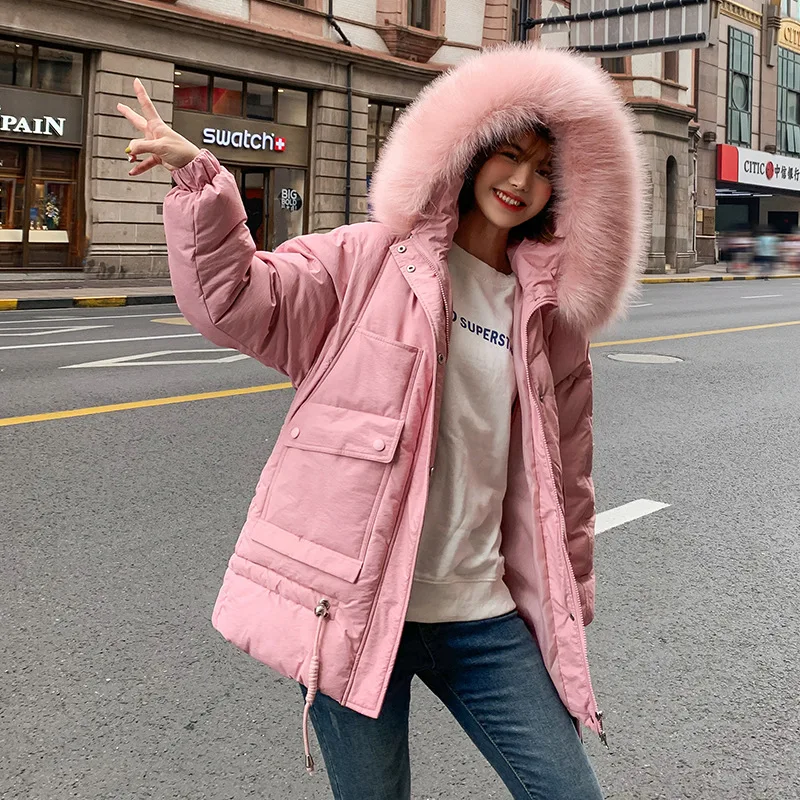 

Cotton-padded Jacket Women's 2019 New Style Winter Short Loose-Fit BF Korean-style Students Large Fur Collar Cotton-padded Cloth