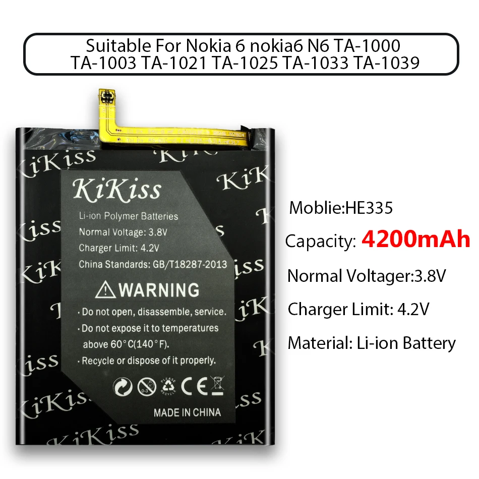 4200 мАч HE335 для nokia 6 nokia 6 N6 TA-1000 TA-1003 TA-1021 TA-1025 TA-1033 TA-1039 смартфон высокой емкости