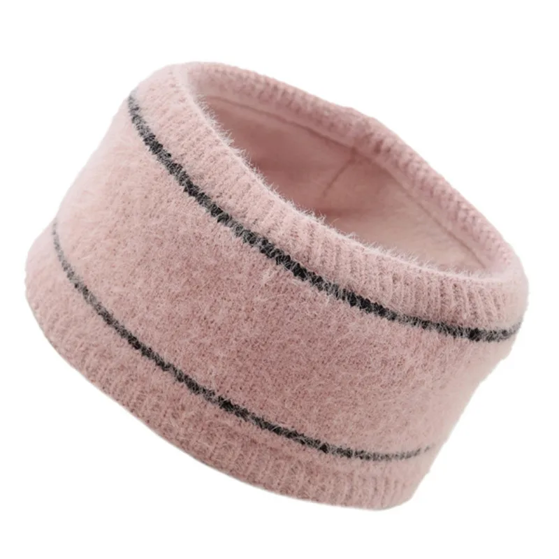 Pink Повязки для волос для девочек из искусственного бархата, повязка на голову из плотного бархата, горизонтальная вязаная повязка на голову, теплый шерстяной капюшон, головные уборы, аксессуары для волос V6 - Цвет: Pink