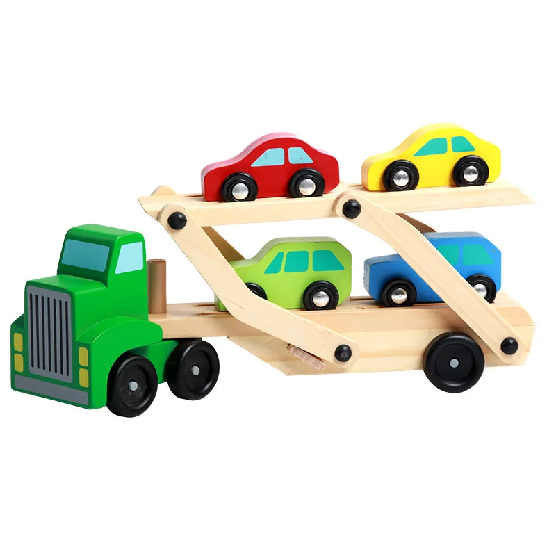 

Wood Double Layer Carrier Vehicle Model Wooden Master Car to Send a Small Boy Children Wooden Cart Toy Car Model Decoration