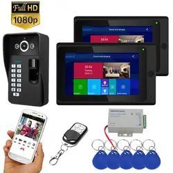 7 дюймов 2 монитора Wifi беспроводной отпечаток пальца RFID видео телефон двери дверной звонок Домофон с проводной AHD 1080P доступ к двери