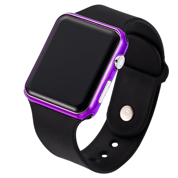 Black Purple Светодиодный розовый ремешок для цифровые часы силиконовые группа женщин смотреть мужские часы наручные часы для женщин Montre Femme - Цвет: Black Purple