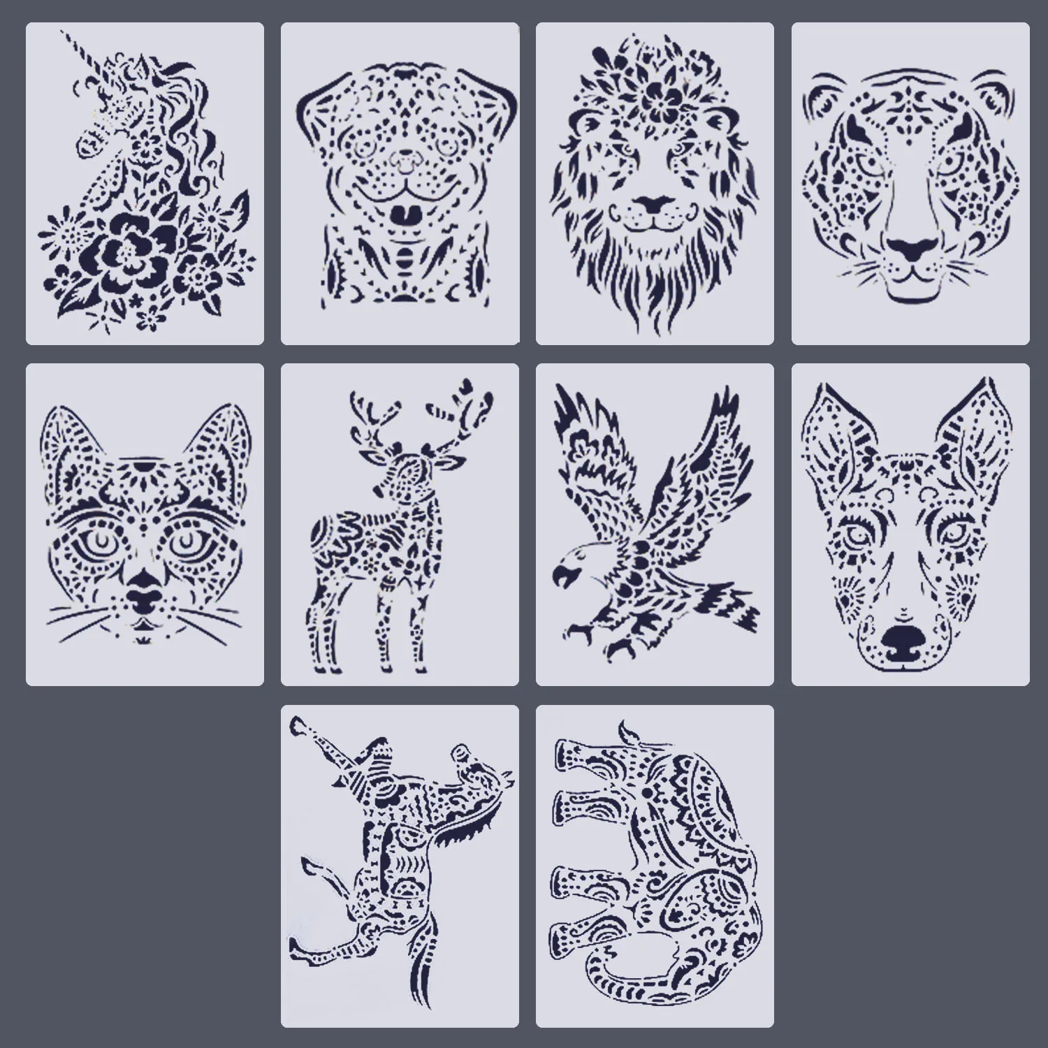 10 Sheet Animal Stencils Drawing Painting Templates for Kids Children DIY Scratching Art Craft Scrapbook Projects 36pcs mandala template painting drawing stencils for craft stone painting projects