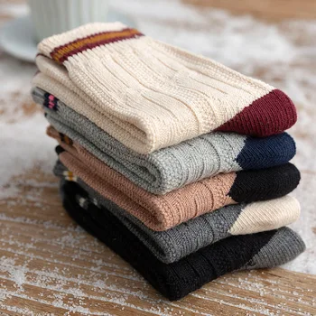 

Trendy Autumn Winter Wool Thicken Warm Basic stripe Socks Rib Loose Stacked Basics Socks Women