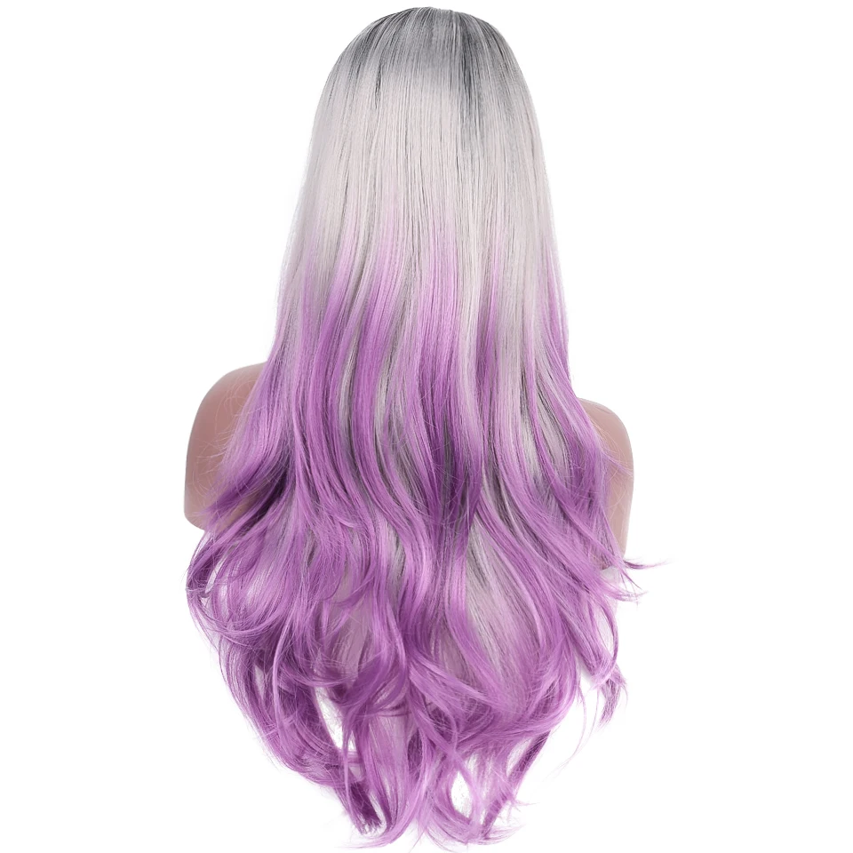 MUMUPI Омбре парик три тона черный серый фиолетовый синтетические парики термостойкой, без клея длинные волнистые парики для женщин
