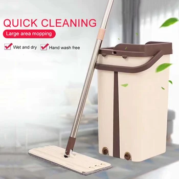 

Flat Squeeze Mop and Bucket Hand Free Wringing Floor Cleaning Mop Microfiber Mop Pads Wet or Dry Usage on Hardwood Laminate Tile