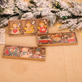 

6pcs Christmas Wood Decor Angle Snowman Car Xmas Tree Hanging Ornament Christmas New Year Decoration Kids Gift Toy