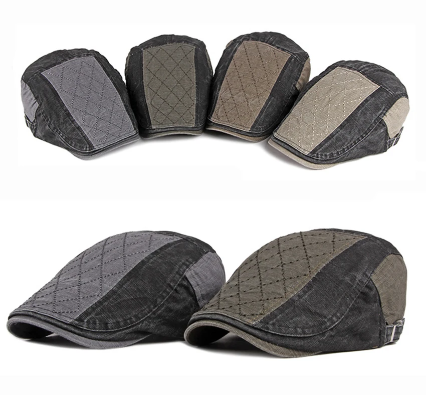 Wuaumx British Retro Spring Summer Berets Hat Men Visor Casual Newsboy Cap Washed Cotton Duckbill Hat Men's Berets casquette male beret