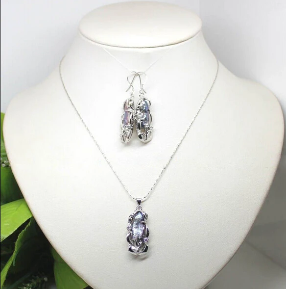 hot Free Fashion Jewelry Natural Black Biwa Pearl Pendant Necklace Earring Ring Set (A0423) | Украшения и аксессуары
