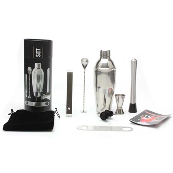 

750ML Stainless Bar Cocktail Shaker Set Barware Set Making Set with Crock Storage Box Kitchen Bar Wine Set